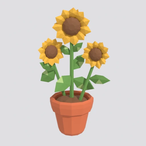 Sunflower pot, 3D model render