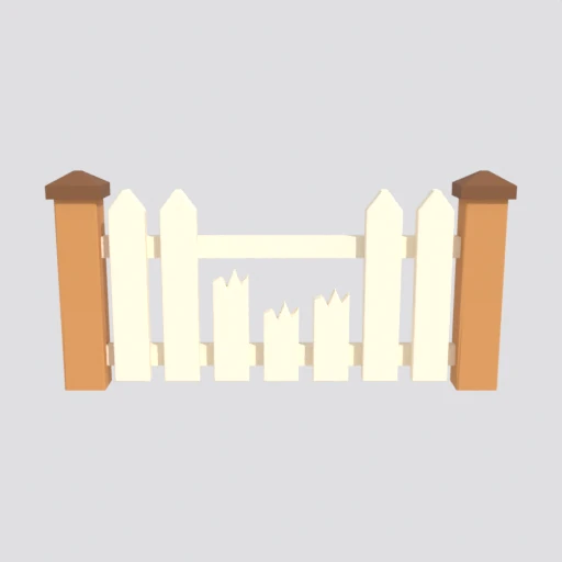 Picket fence, broken, 3D model render