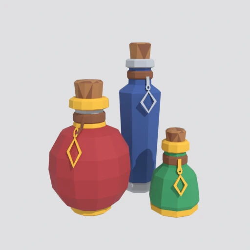 Potion bottles, 3D model render