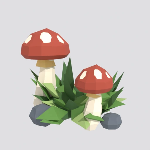 Mushroom cluster, harvested, 3D model render
