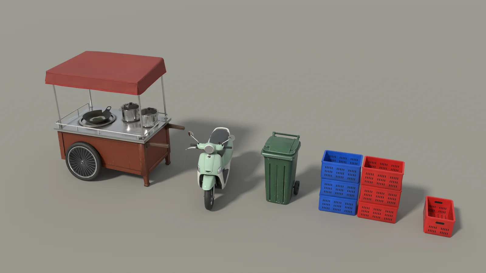 Every model in the Breakable.js: Neon Alley kit at its real size