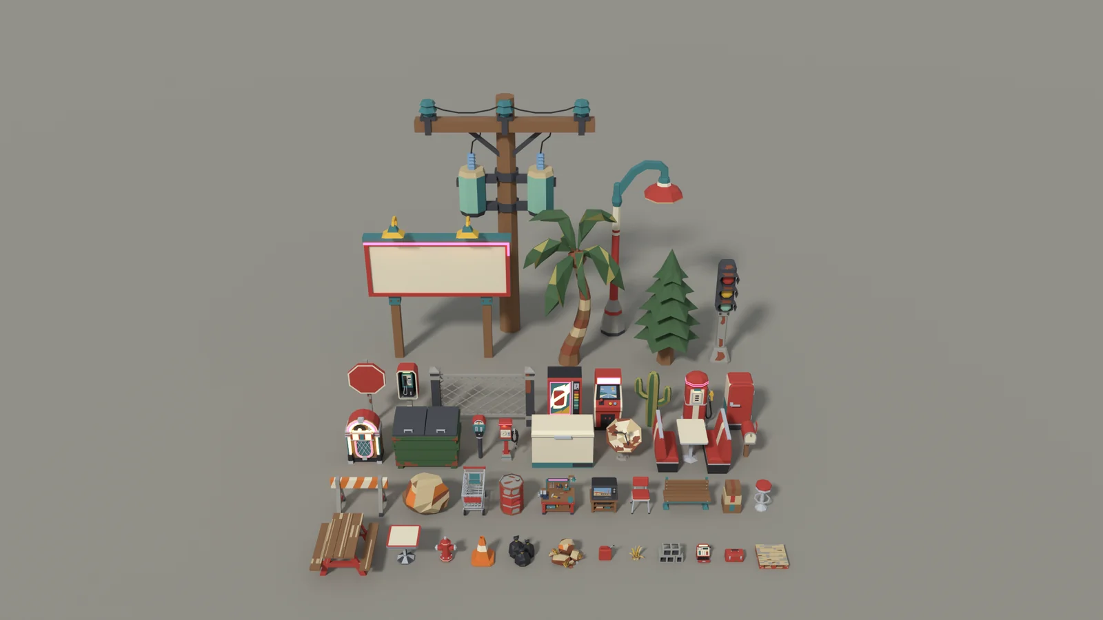 Retro roadside 3D model kit