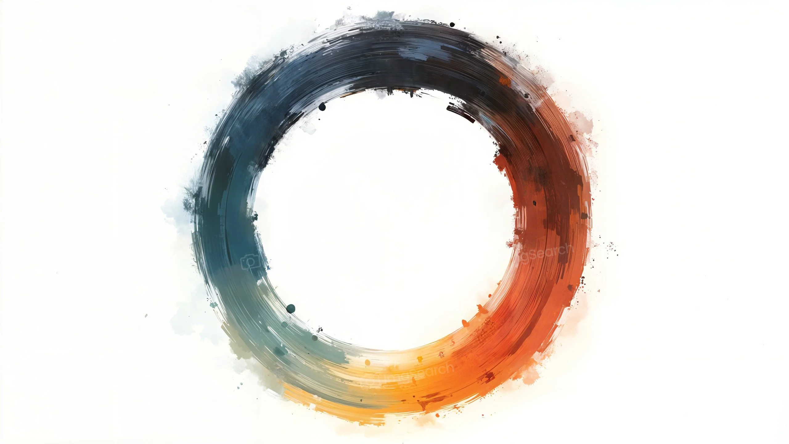 An abstract circular artwork with a gradient from blue to orange, created with textured brushstrokes.