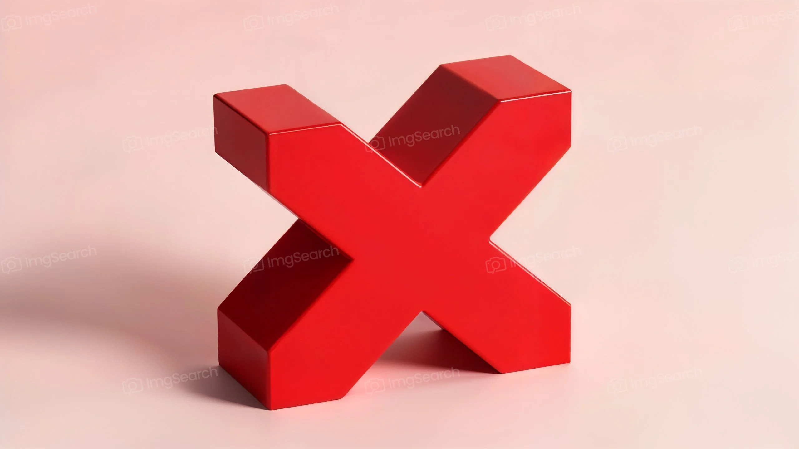 Three-dimensional red letter X on a pink background