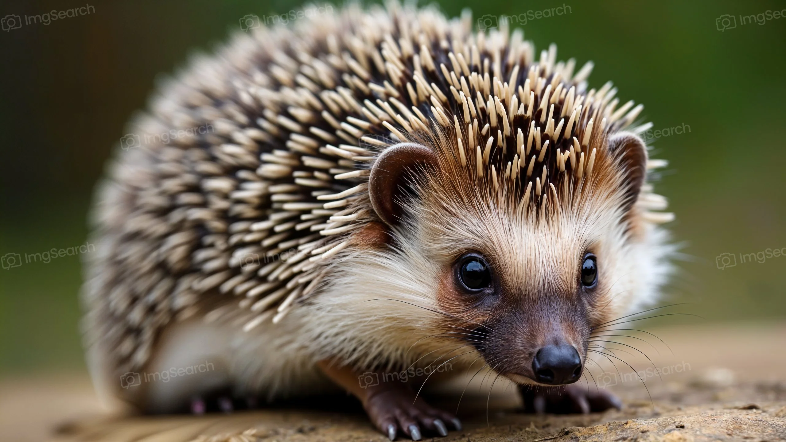 Close-up of a hedgehog with spiky fur in a natural setting