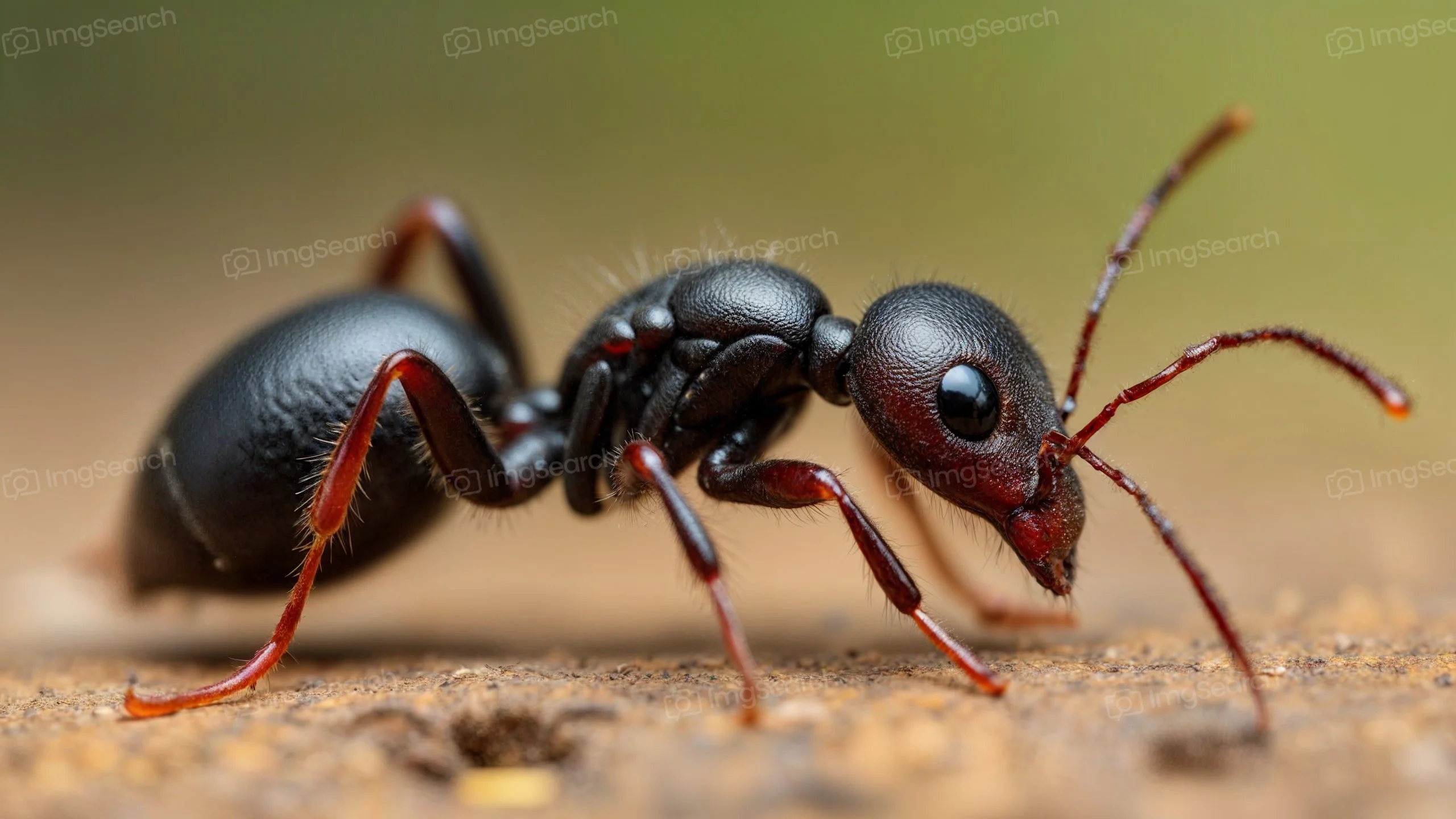 Close-up of a black ant on a surface