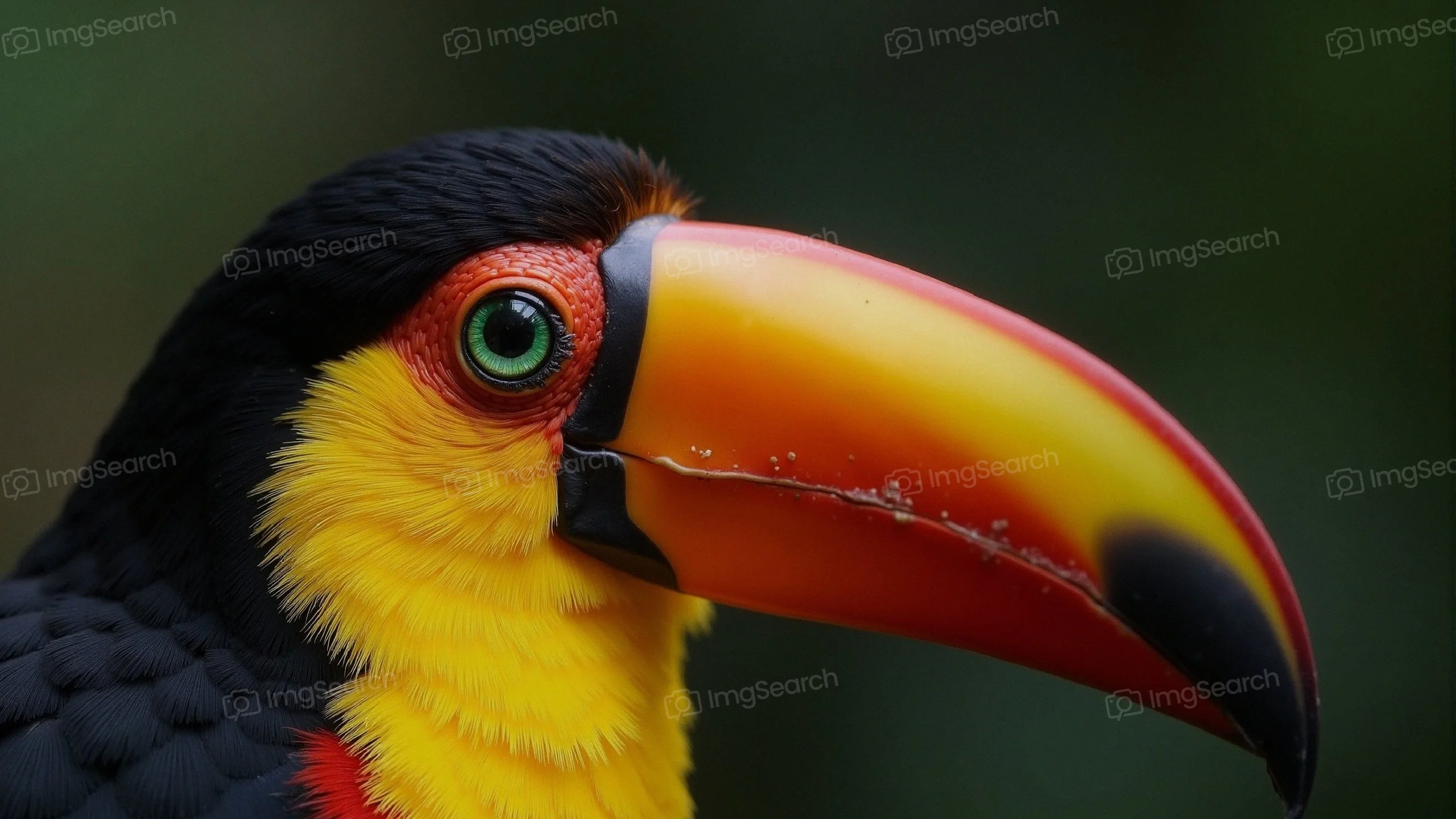 Close-up view of a toucan with a yellow orange beak