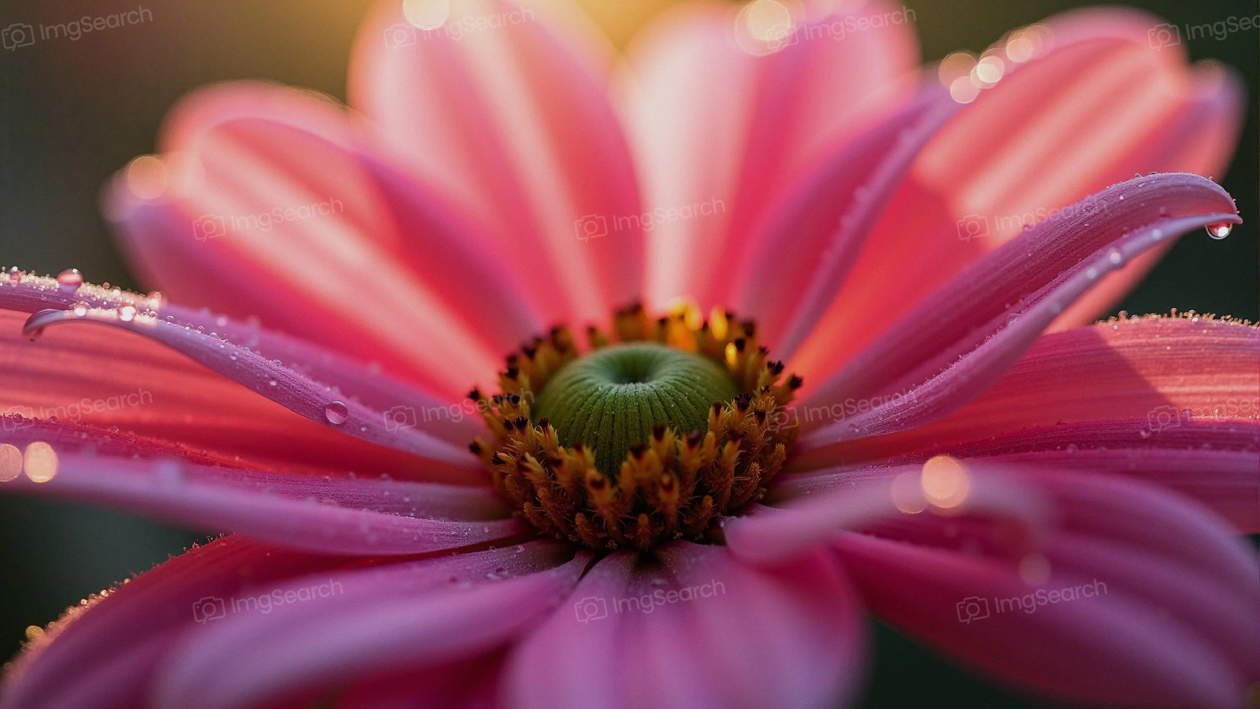 Close-up view of a pink flower with dew drops on its petals