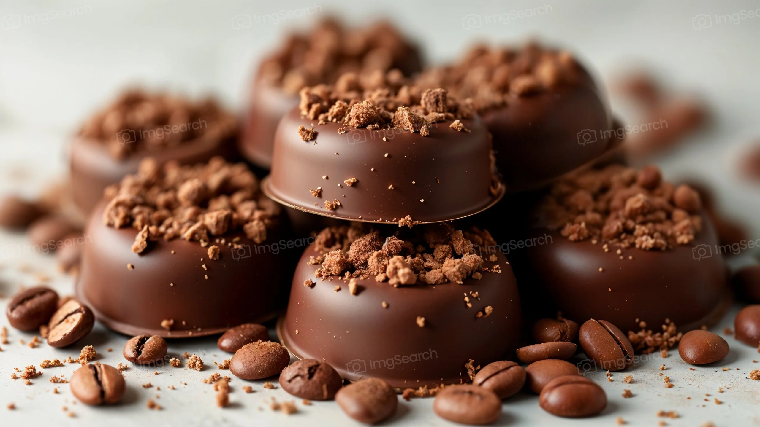 Delicious chocolate cups with coffee crumble on top