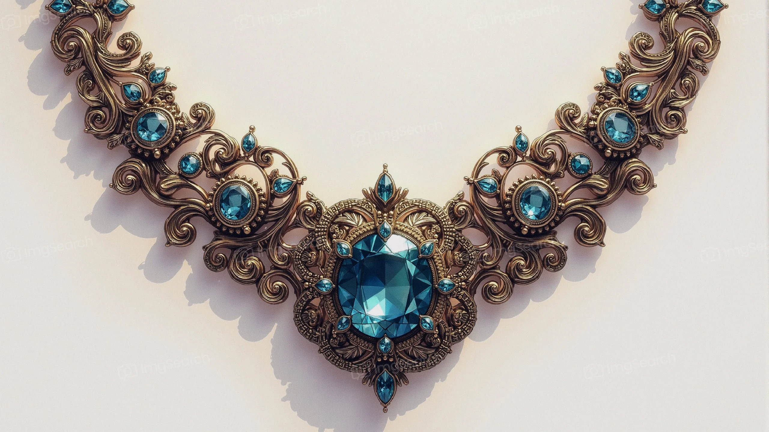 A beautifully crafted vintage necklace featuring turquoise stones set in intricate gold-toned metalwork.