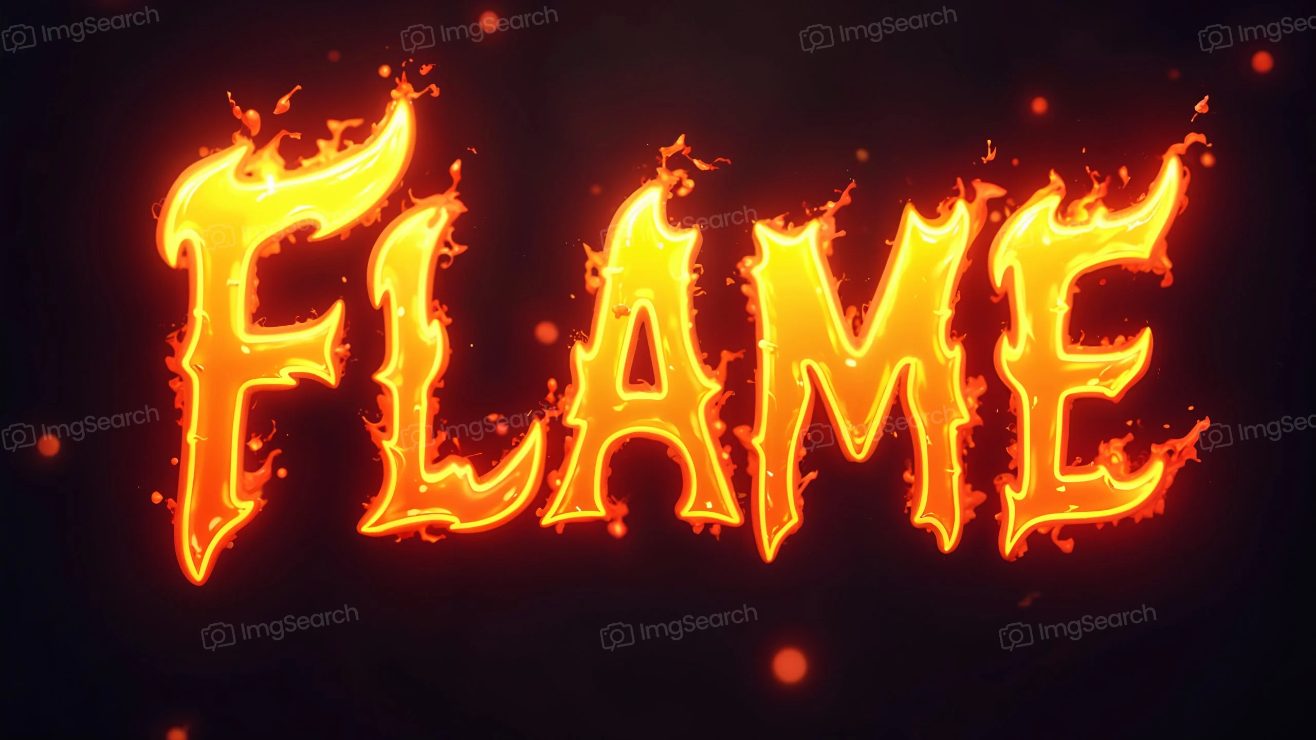 Vibrant text reading 'FLAME' in fiery style with glowing effects