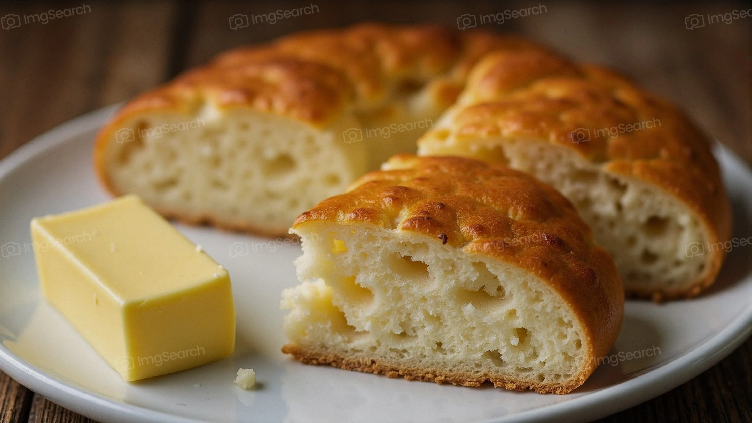 Sliced bread with a pat of butter on a plate