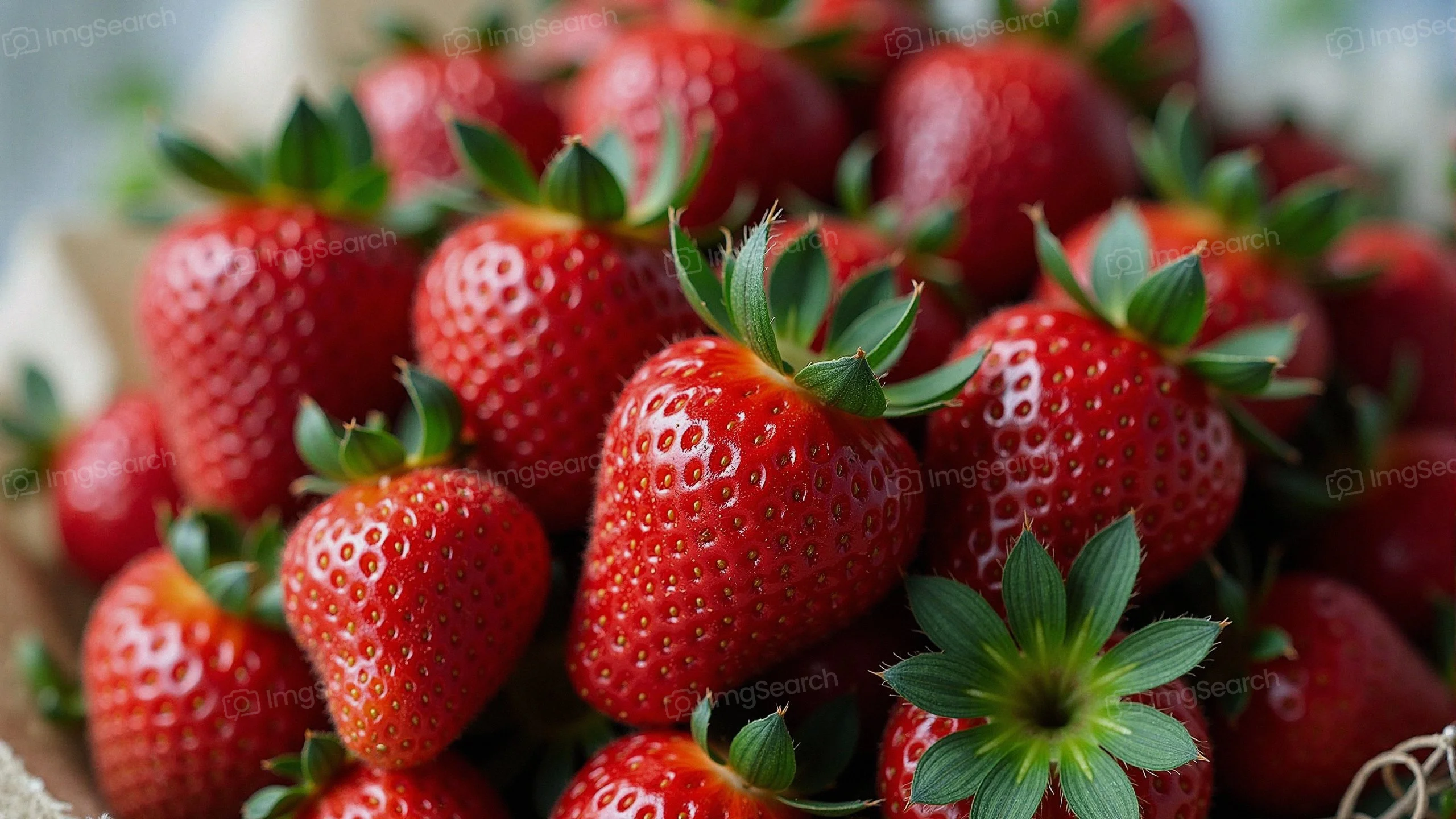 Close-up image of fresh strawberries in a basket.