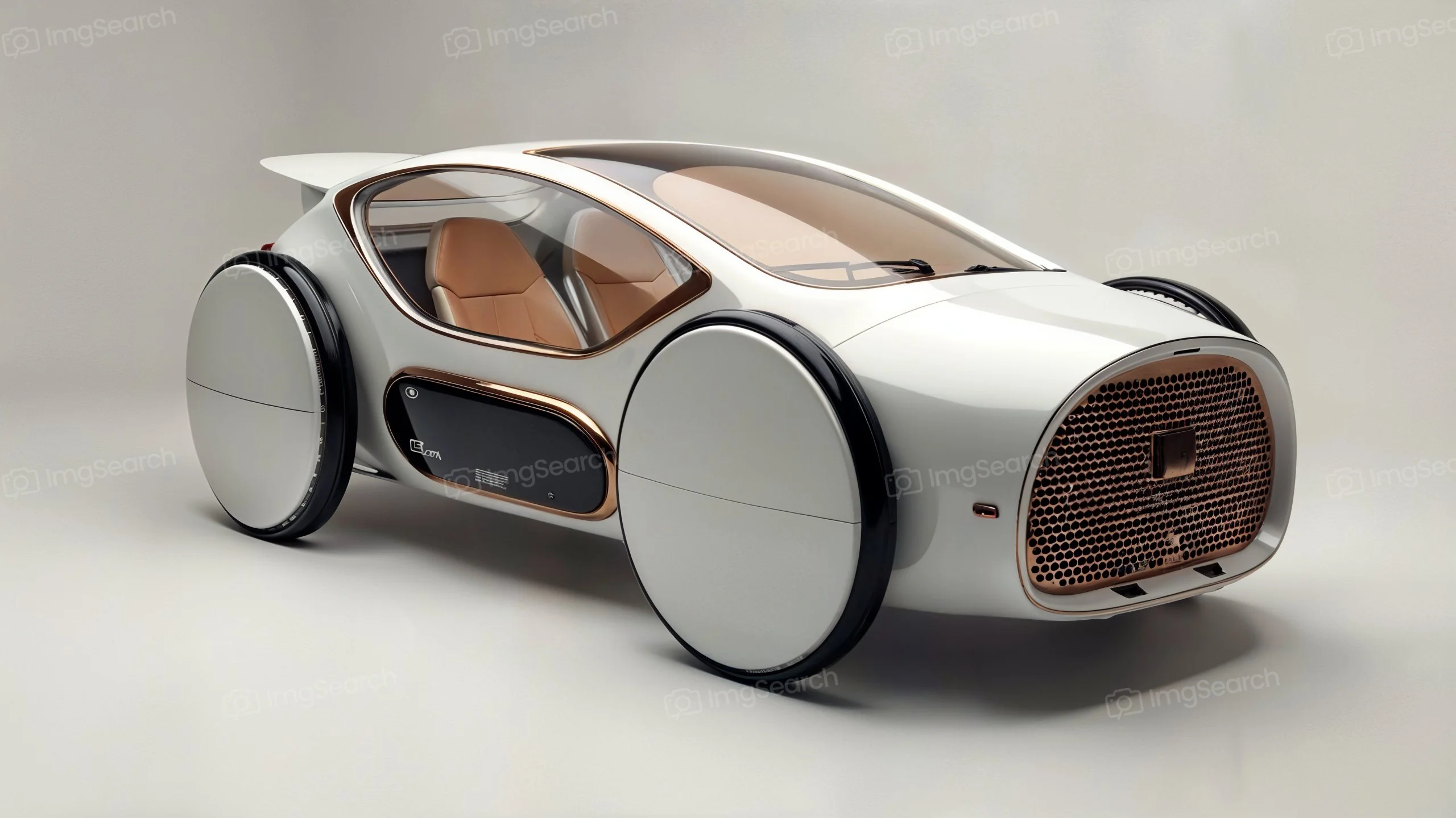 A futuristic electric vehicle concept with a streamlined body and advanced wheel design