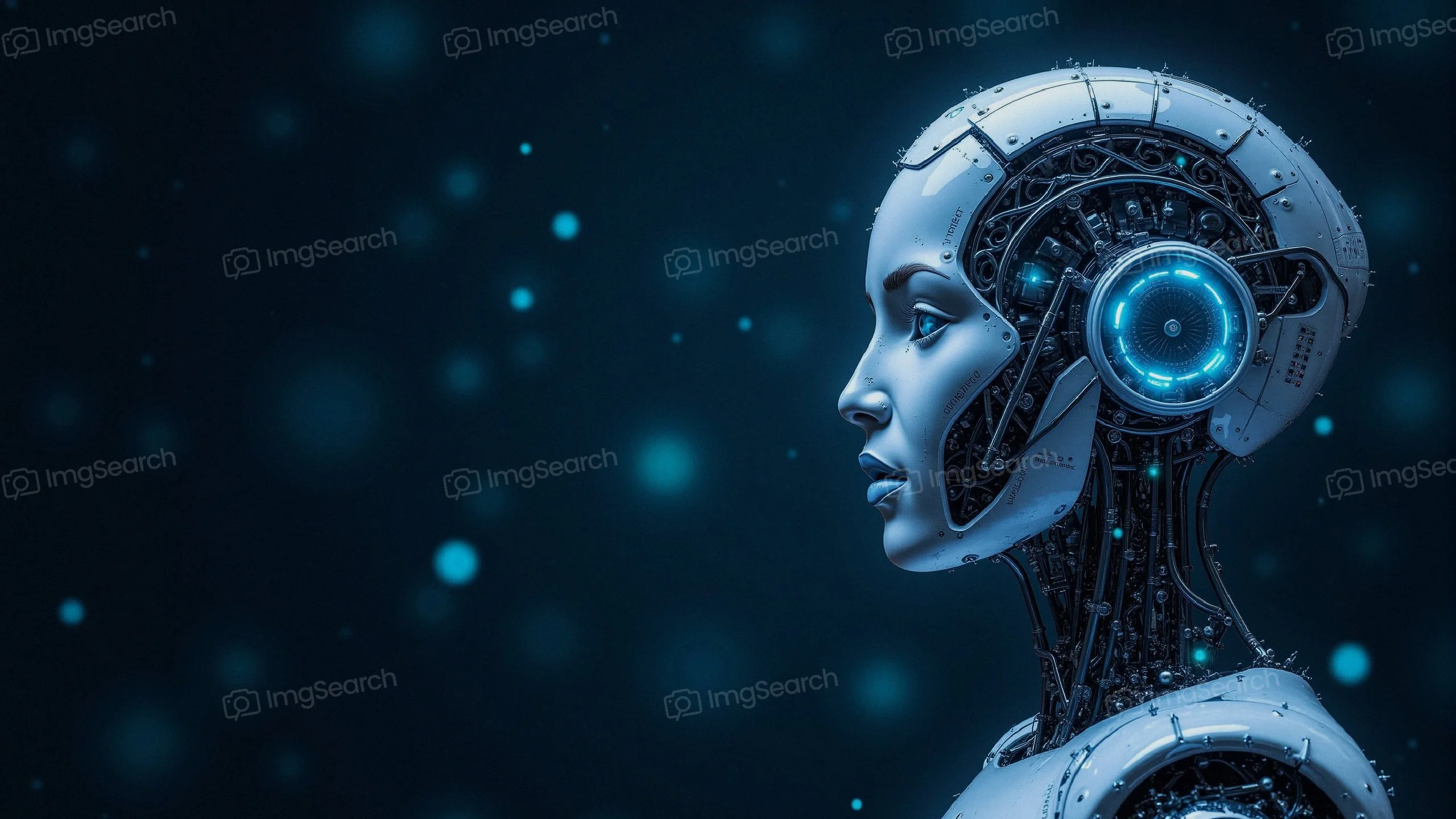 Profile view of a humanoid robot with glowing circuitry