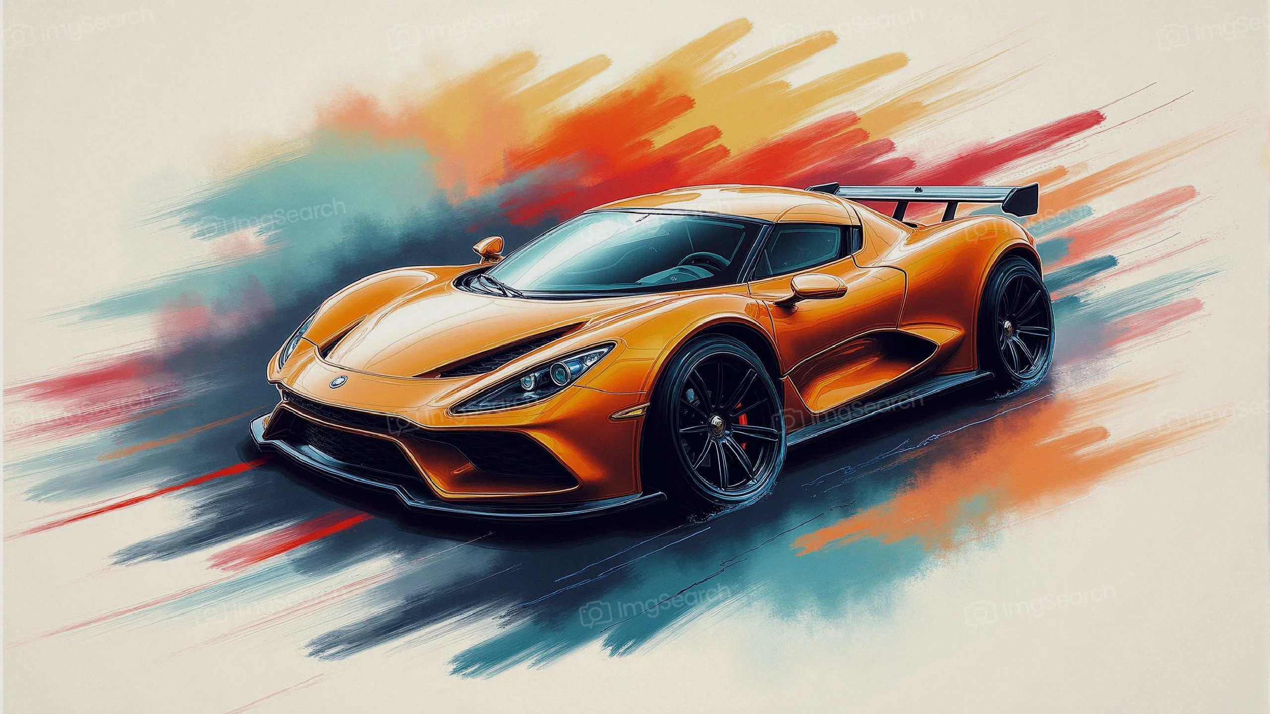 A stylized hypercar with an orange body artistic background.