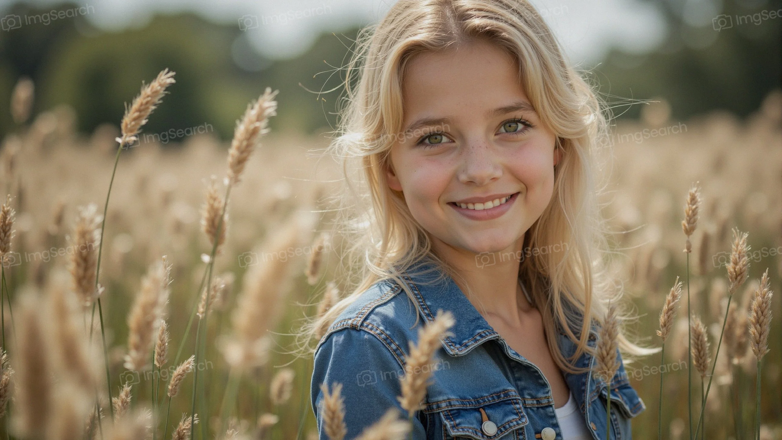 Young girl smiling in a golden wheat field
