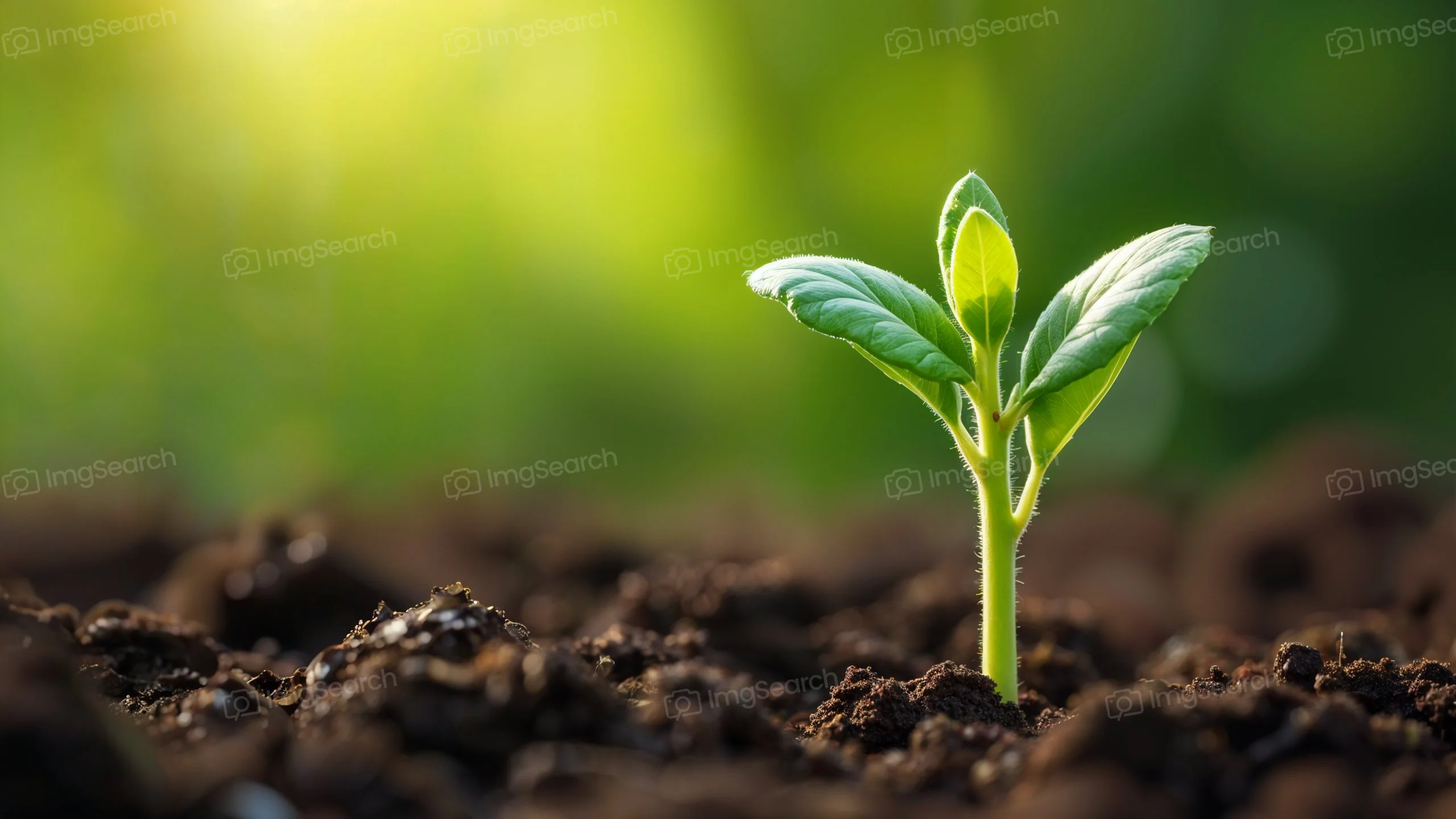 A small green seedling emerging from rich brown soil