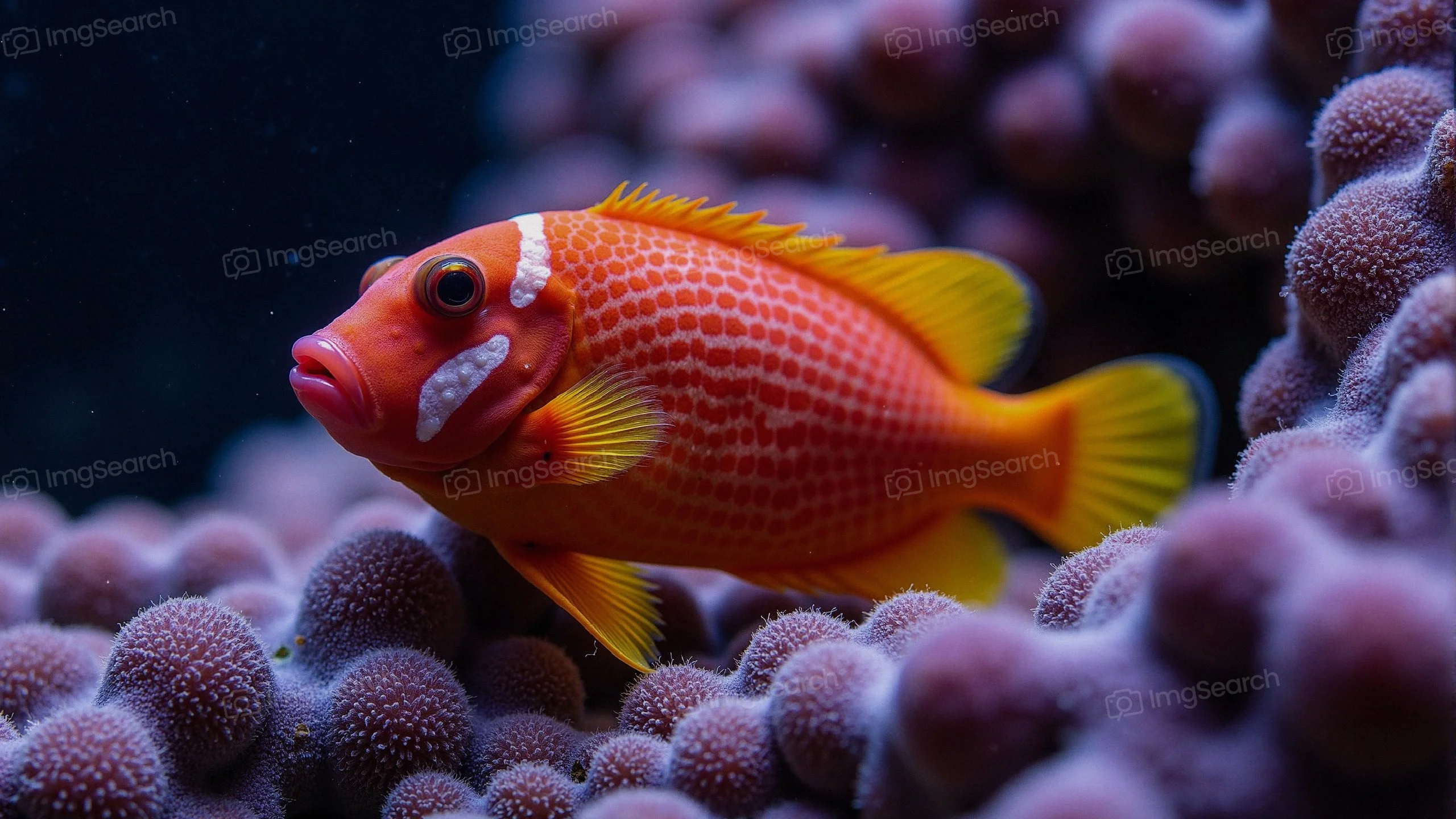 A bright orange fish swimming in a coral reef.