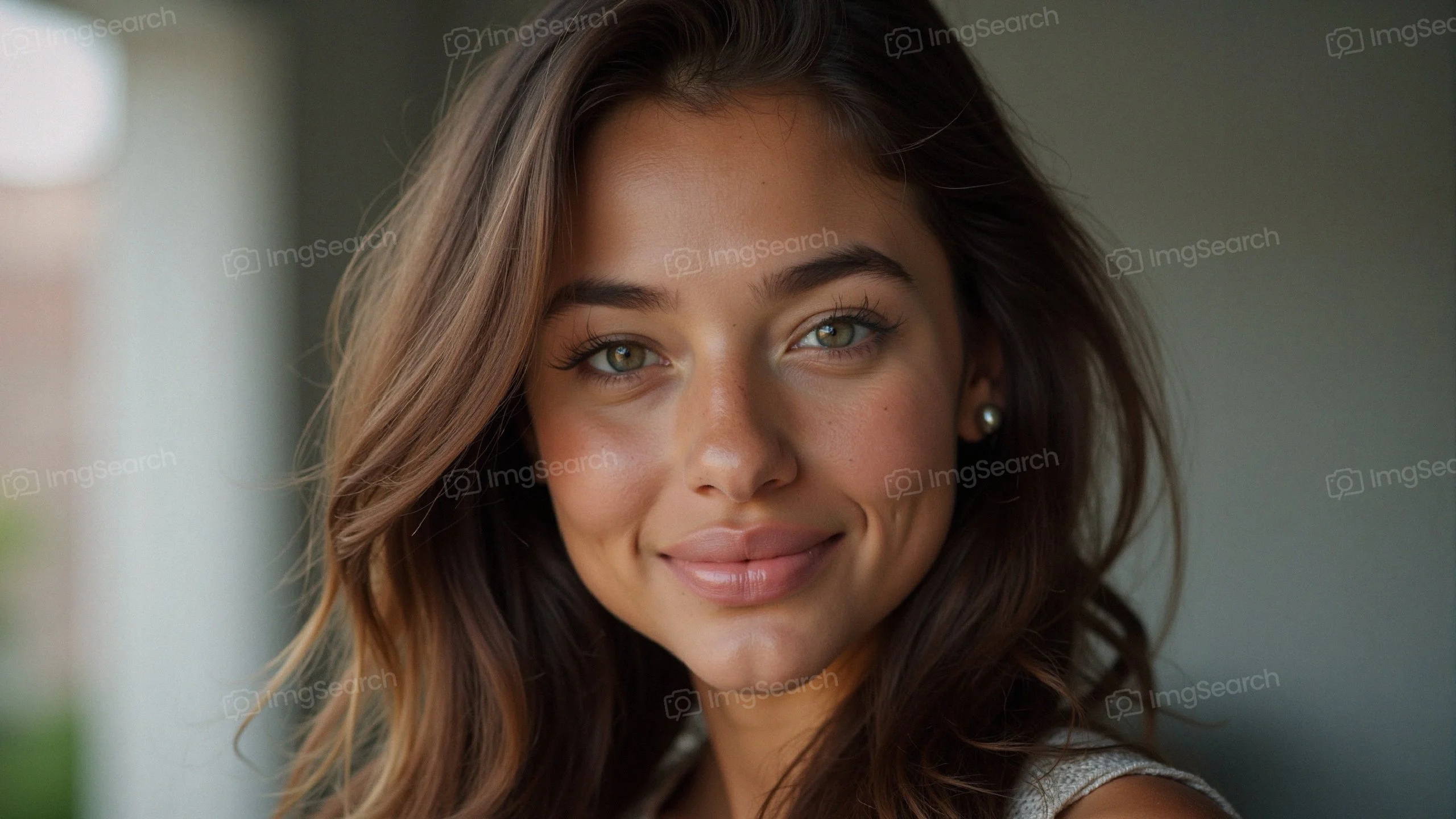 Close-up portrait of a young woman smiling with radiant eyes