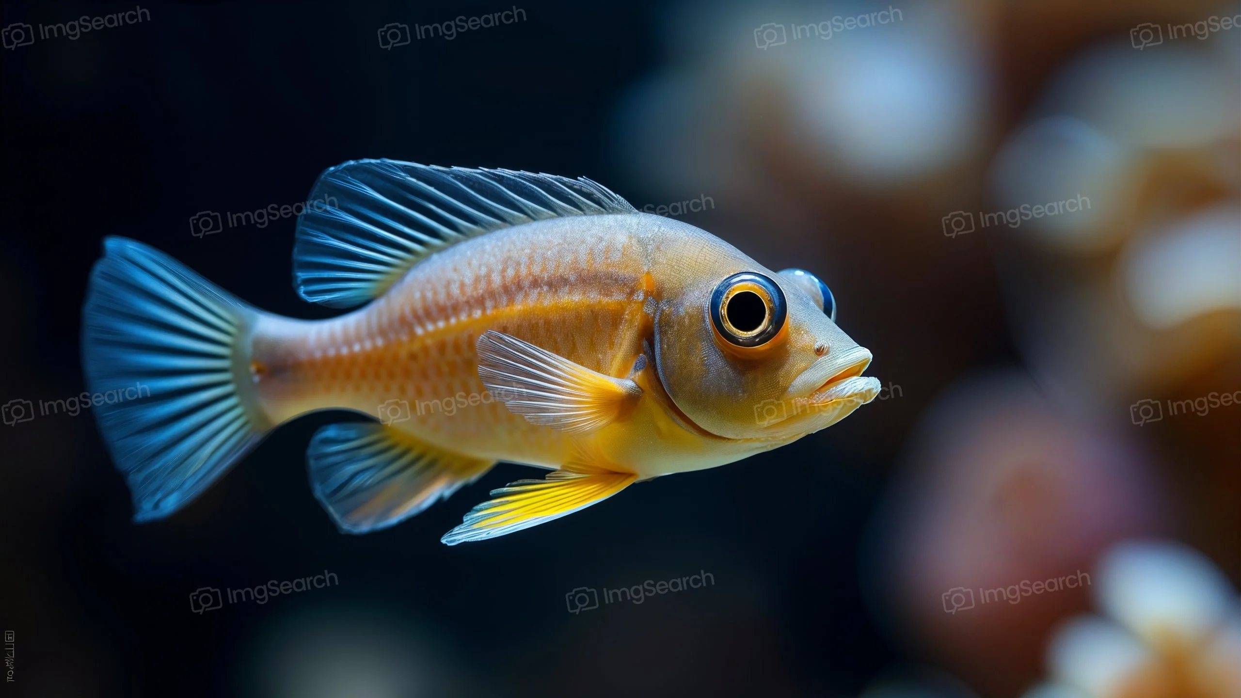 Close-up of a colorful fish swimming in an aquarium