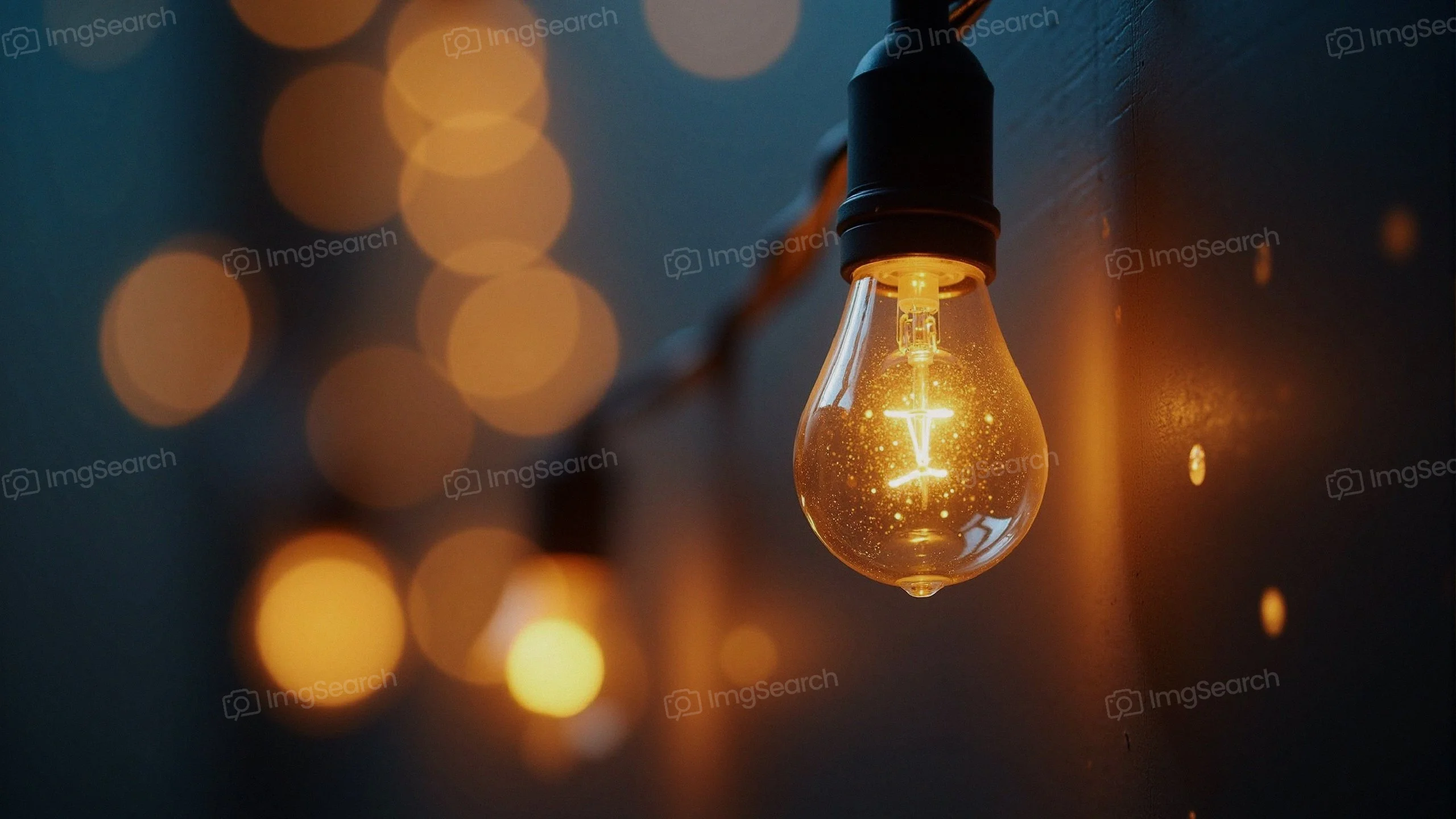 Close-up of a glowing vintage light bulb with a warm glow